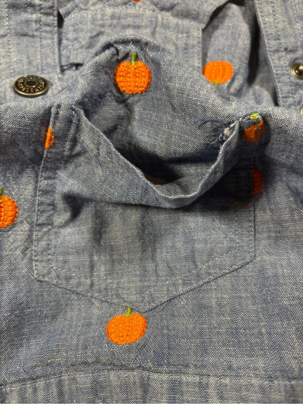 Gymboree size 6 chambray dress with pumpkin embroidery.